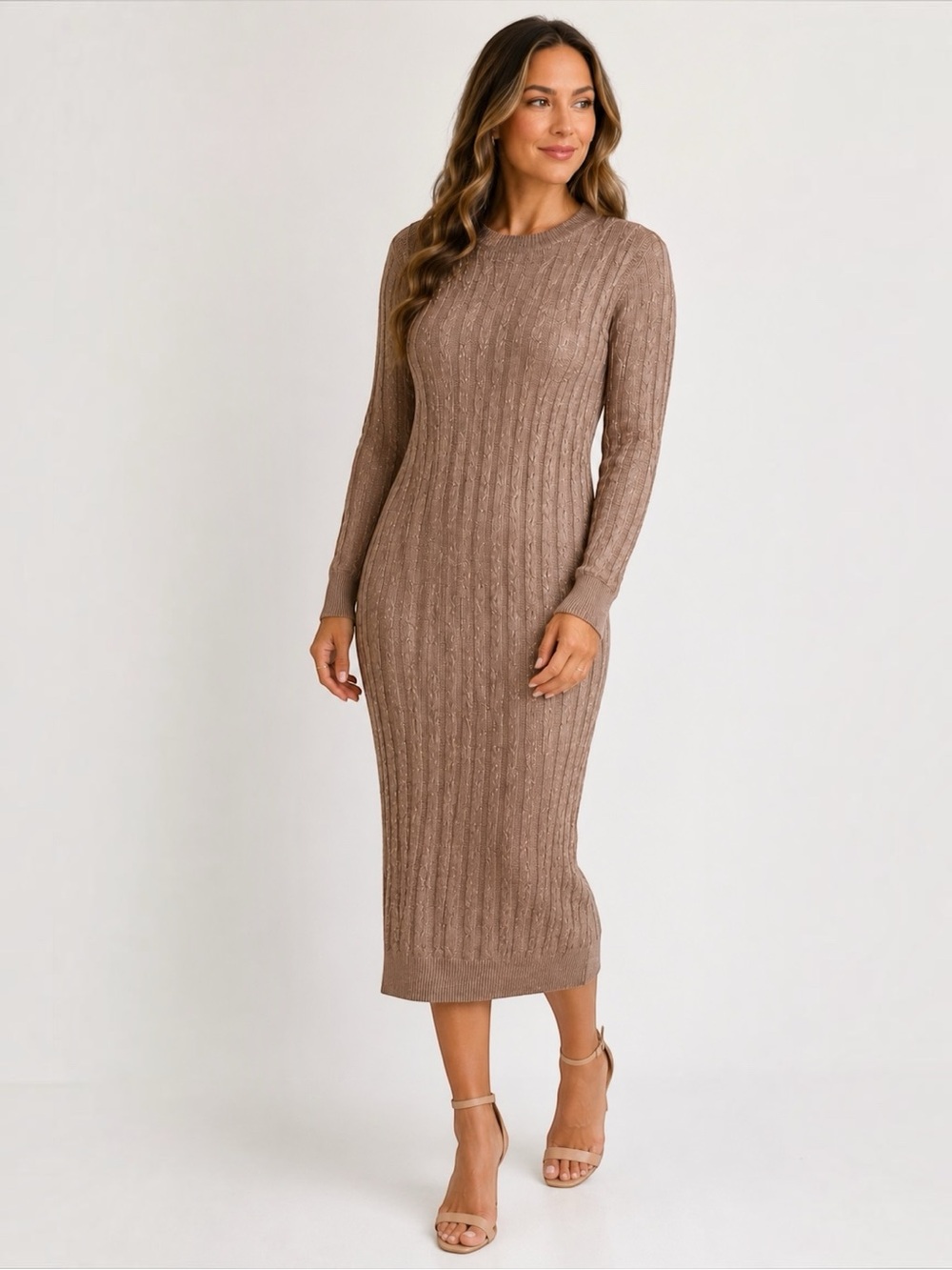 Tuckernuck Metallic Rose Gold Cable Knit Midi Sweater Dress Size Small